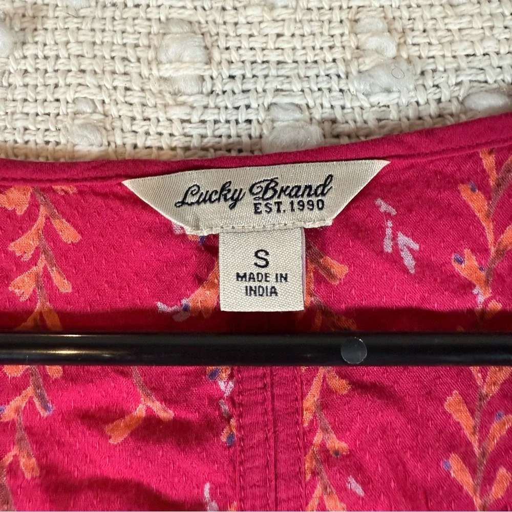 Lucky Brand Top Small Burgundy Wrap-Front Tie Neck Long Sleeve‎ Bohemian
